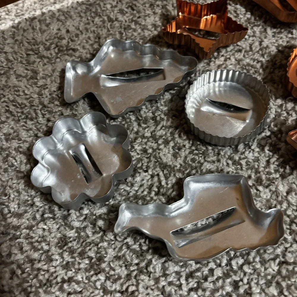 Tin and Copper Aluminum Cookie Cutters w/ top Handles Vintage Lot of 10 Assorted